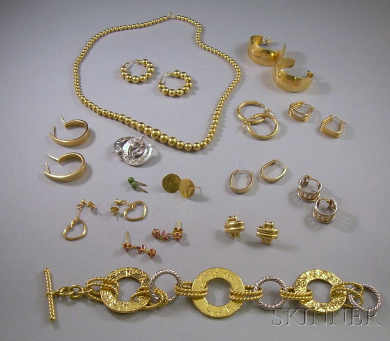 Appraisal: Group of Gold Jewelry including a strand of kt gold