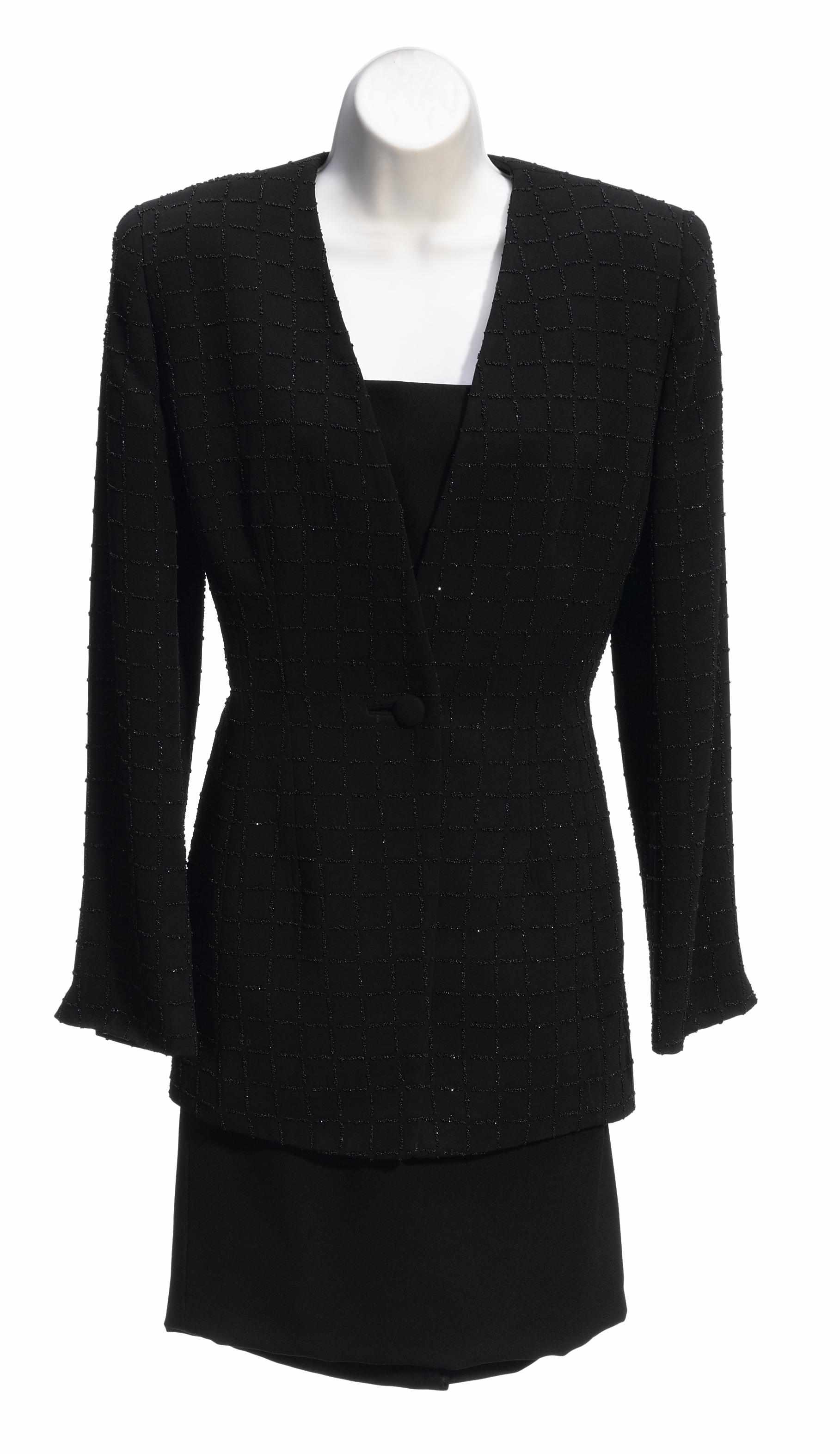 Appraisal: A Badgley Mischka black beaded jacket shell and skirt suit