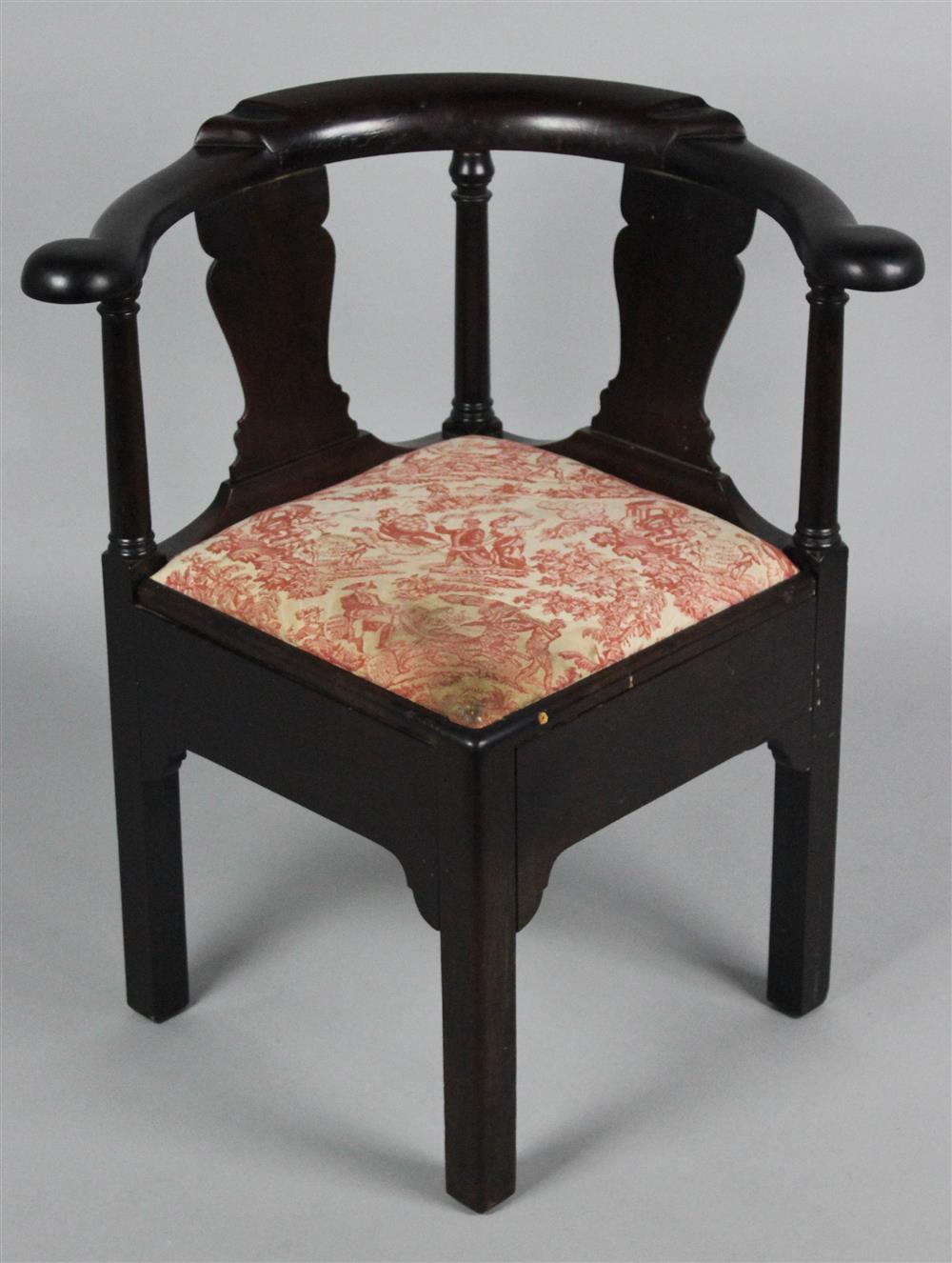 Appraisal: GEORGIAN MAHOGANY CORNER CHAIR circa having a rounded back with