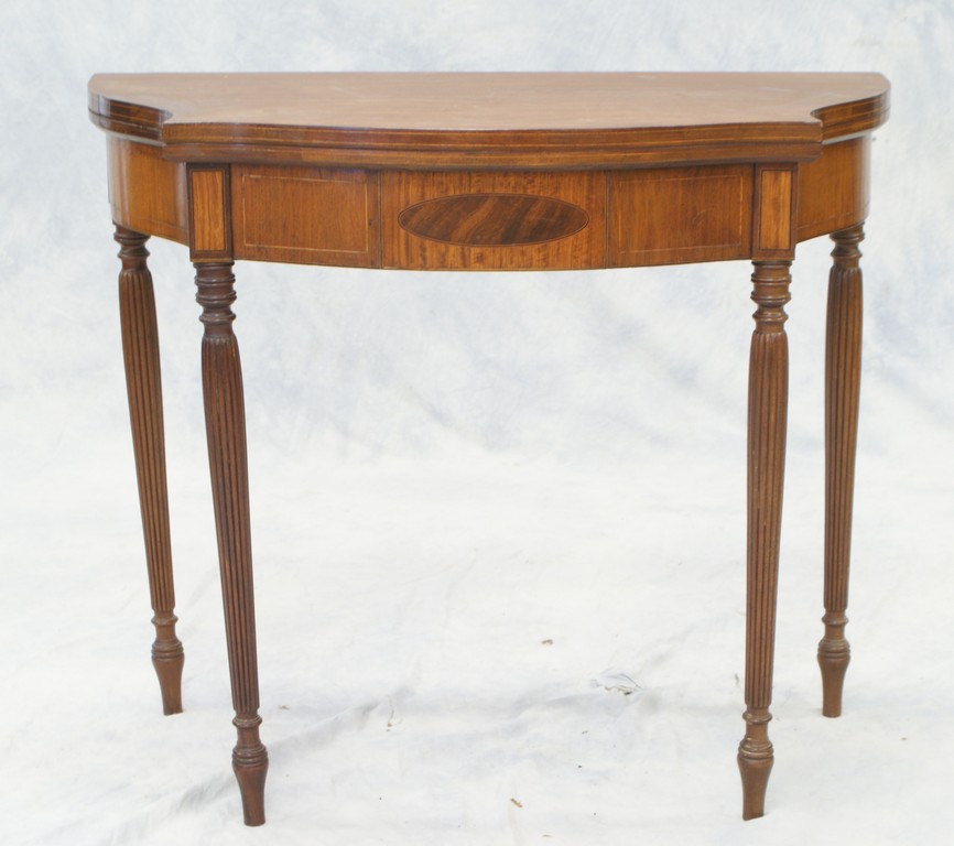 Appraisal: Satinwood inlaid mahogany Sheraton style card table - h -