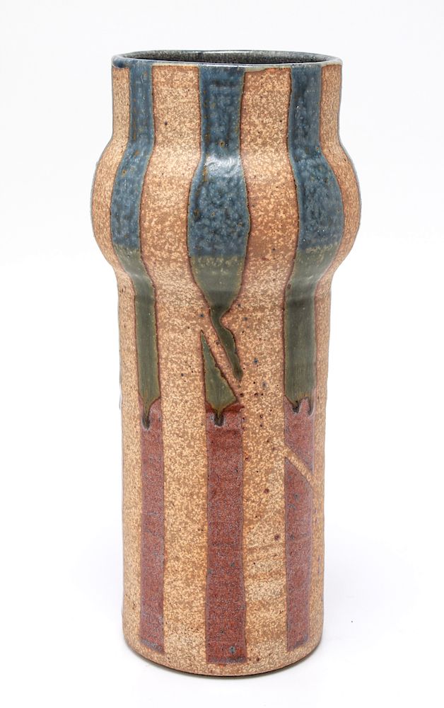 Appraisal: Modern Art Pottery Vase with Vertical Stripe Motif Modern art