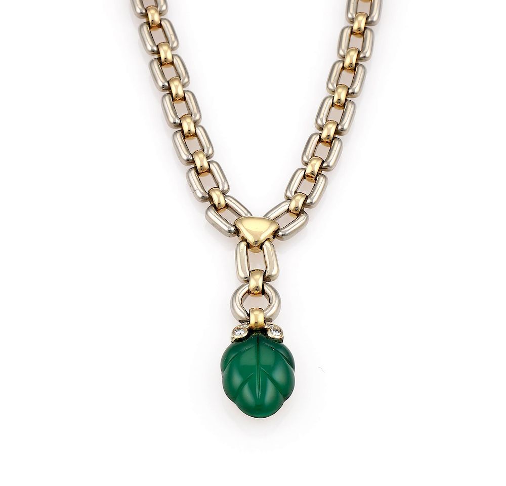 Appraisal: Cartier K Tone Gold Green Chalcedony Diamond Necklace Cartier k