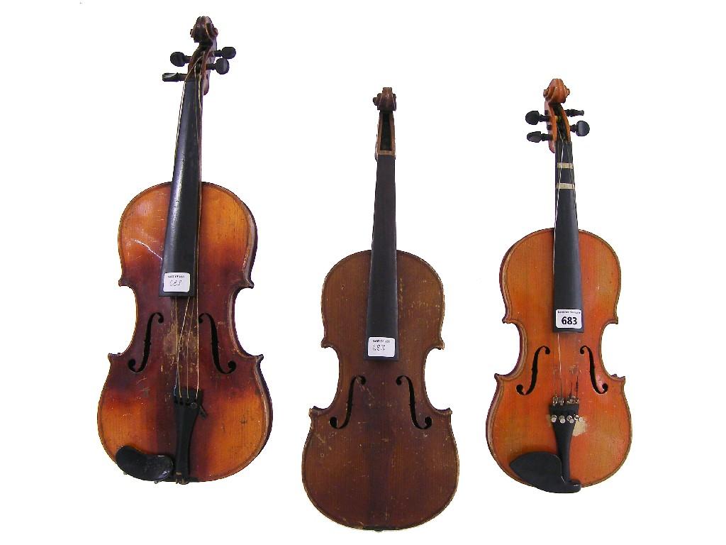 Appraisal: Three-quarter size Maidstone violin cm together with a full size