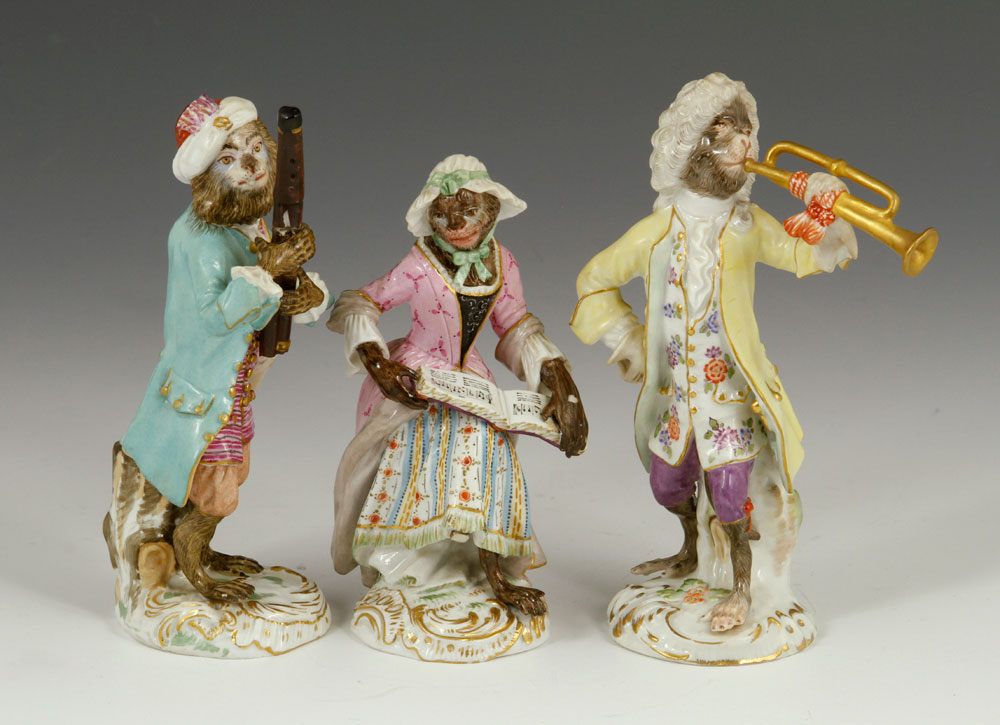 Appraisal: - Meissen Monkey Band Figurines Meissen monkey band figures h