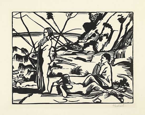 Appraisal: ERICH HECKEL Am Strand Woodcut x mm x inches full