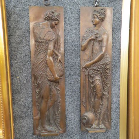 Appraisal: F Barbedienne Bronze Plaques classical maidens each side well listed