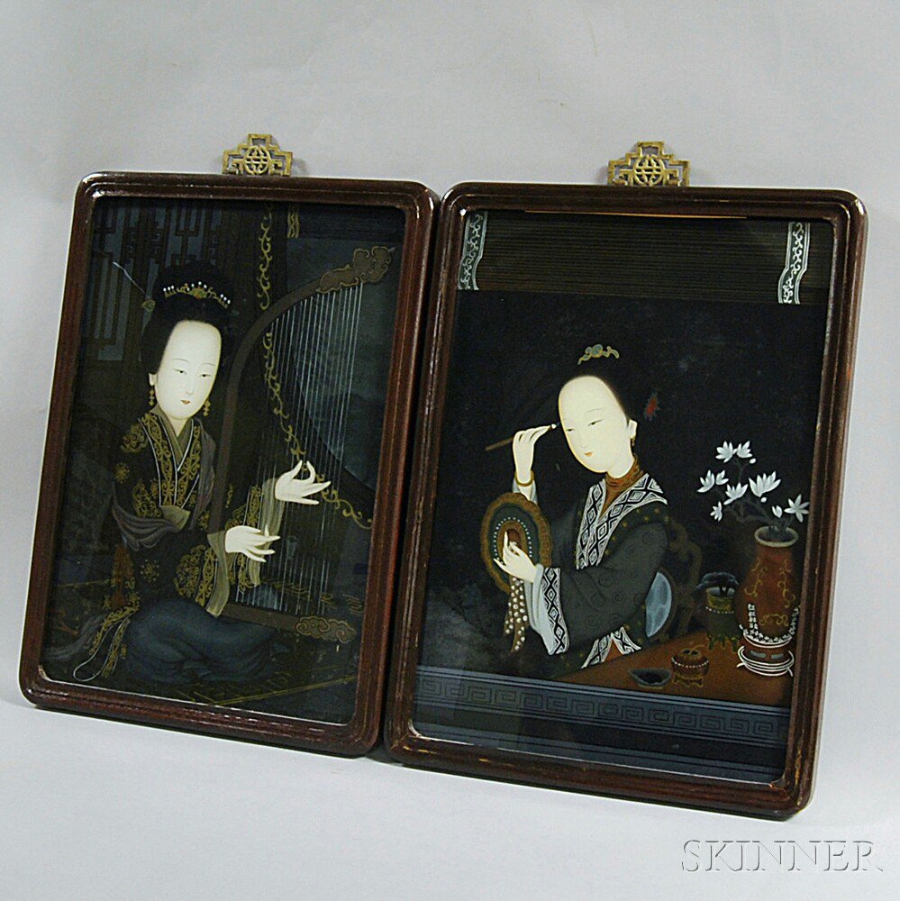 Appraisal: Two Chinese Reverse Glass Paintings early th century one depicting