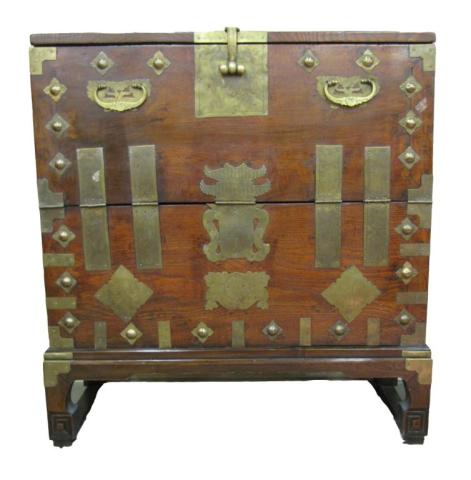 Appraisal: Antique Chinese Linen Chest with applied brass ornamentation and brass