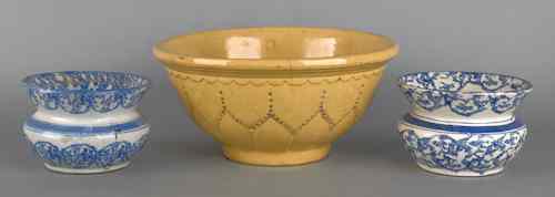 Appraisal: Large yelloware mixed bowl h dia together with two blue