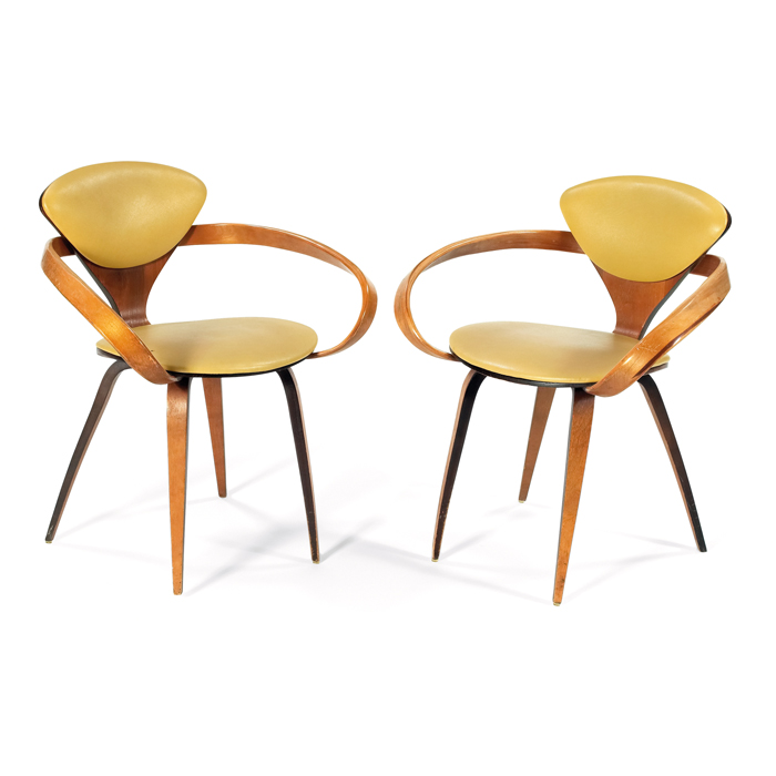 Appraisal: Norman Cherner armchairs pair by Plycraft upholstered seat and backrest