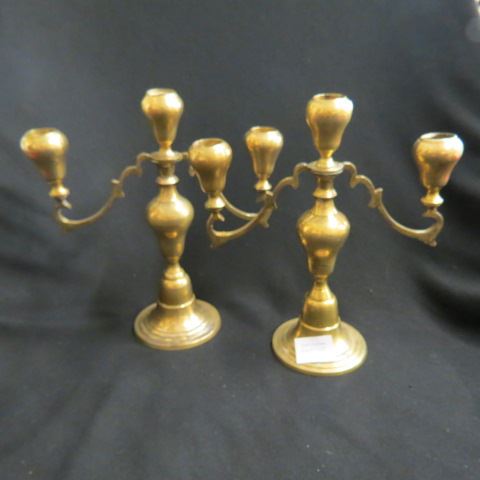 Appraisal: Pair of Brass Candelabra triple sconce