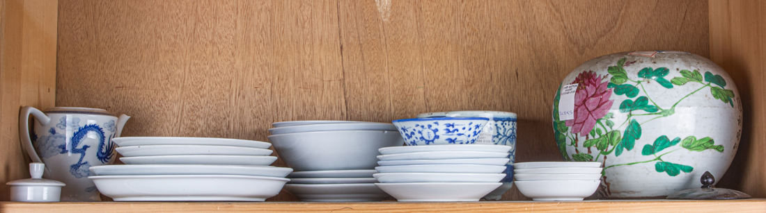 Appraisal: SHELF OF CHINESE PORCELAIN WARES Shelf of Chinese porcelain wares