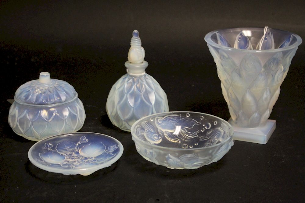 Appraisal: Sabino Glass Table Articles Vase perfume covered jar bowls Largest