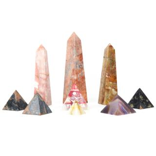 Appraisal: Grouping of Nine Associated Stone Obelisk and Pyramid Sculptures Grouping