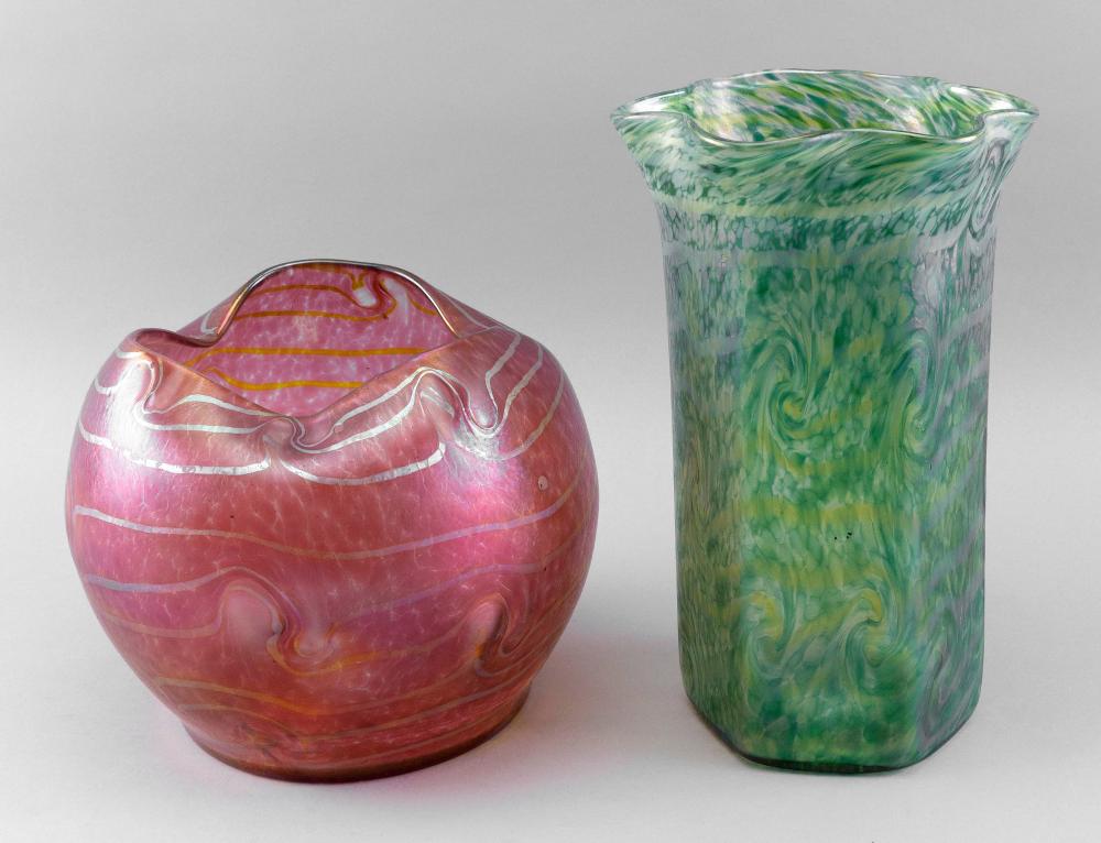 Appraisal: TWO LOETZ-TYPE BLOWN GLASS VASES EARLY TH CENTURY HEIGHTS AND