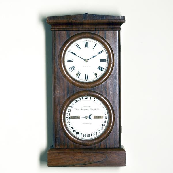 Appraisal: SETH THOMAS Double-dial wall calendar clock in rosewood case patented