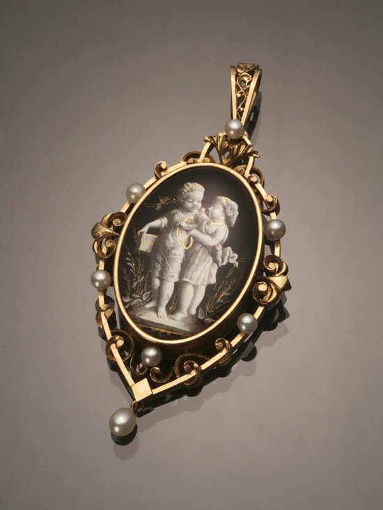 Appraisal: Victorian Tested -Karat Yellow-Gold Enamel and Cultured Pearl Pendant Late