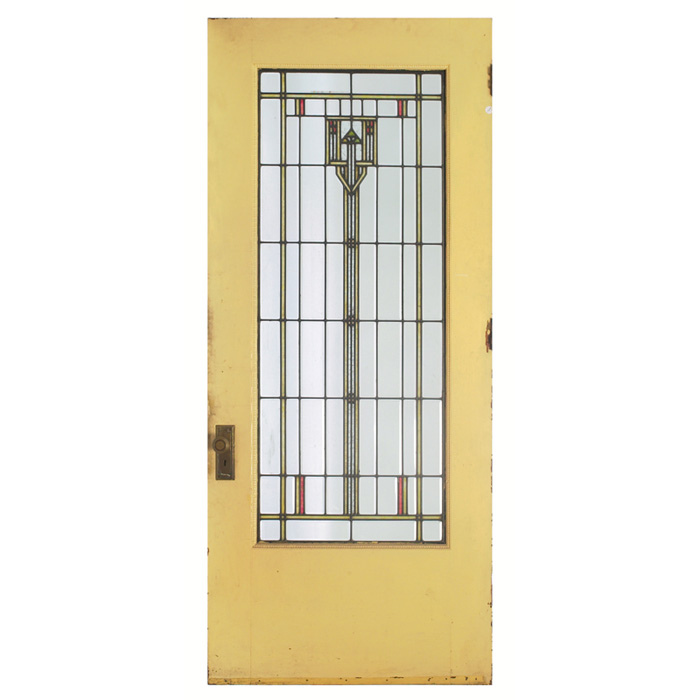 Appraisal: Prairie School door leaded glass with a stylized floral design