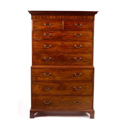 Appraisal: A George III mahogany chest on chest the dentil cornice