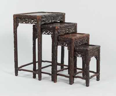 Appraisal: A Set of Four Carved Wood Chinese Nesting Tables The