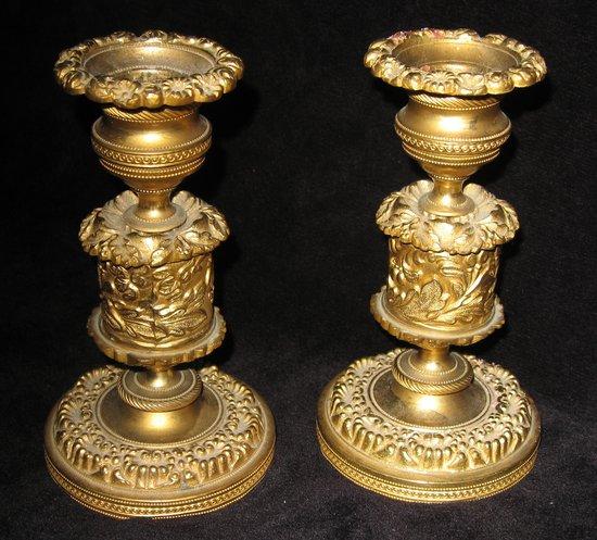 Appraisal: A pair of French th Century gilt bronze candlesticks with