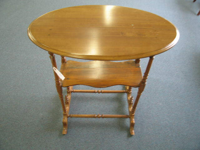 Appraisal: Antique Side Table oval top spindle decor