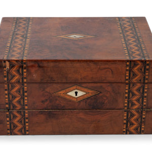 Appraisal: A Regency Parquetry and Mother-of-Pearl Inlaid Walnut Writing Box th