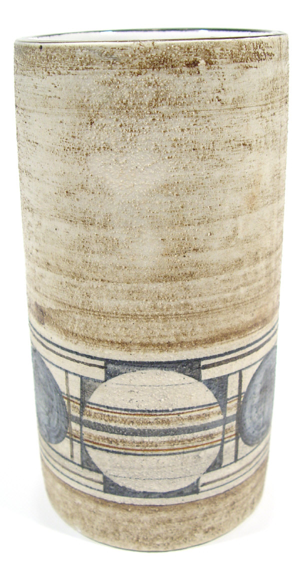 Appraisal: Cylindrical Troika pottery vase painted with blue and brown abstract