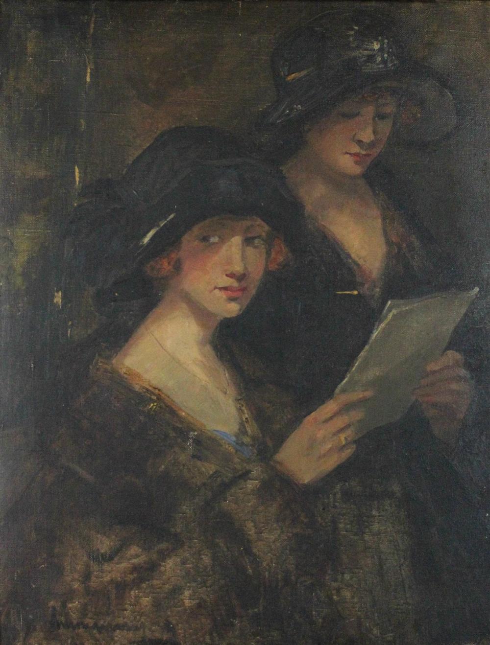 Appraisal: EUROPEAN SCHOOL TH TH CENTURY WOMEN AT A GALLERY Oil