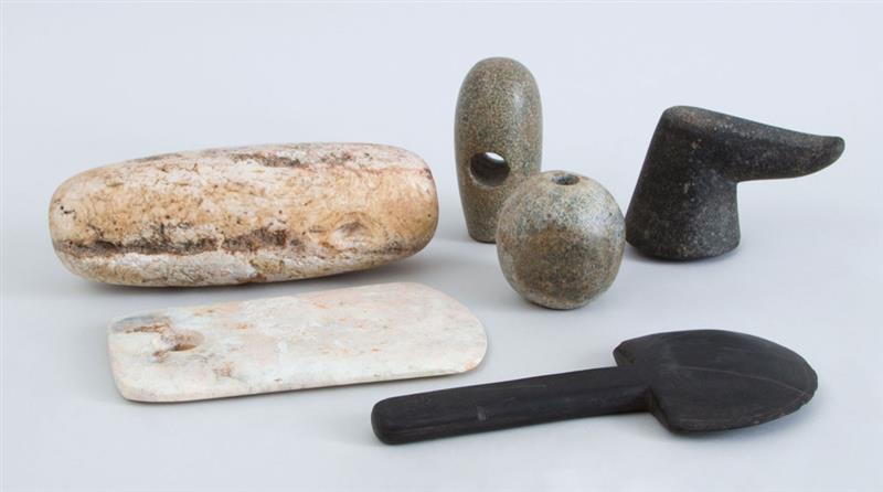 Appraisal: COLLECTION OF SIX ASSORTED STONE TOOLS AXE AND MACE HEADS