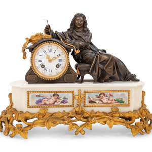 Appraisal: A French Porcelain Mounted Gilt and Patinated Bronze Figural Clock