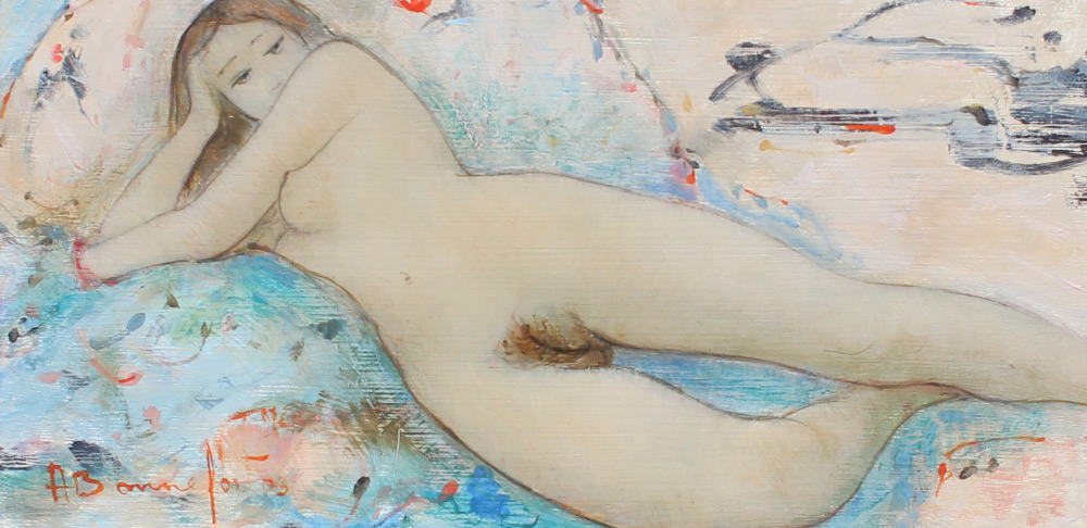 Appraisal: BONNEFOIT Alain French - Reclining Nude Oil Board '' x