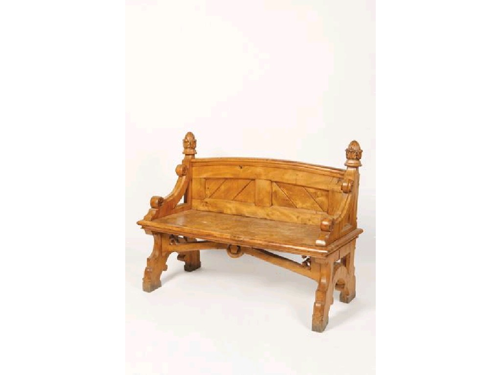 Appraisal: A PAIR OF GOTHIC REVIVAL ELM BENCHES in the manner