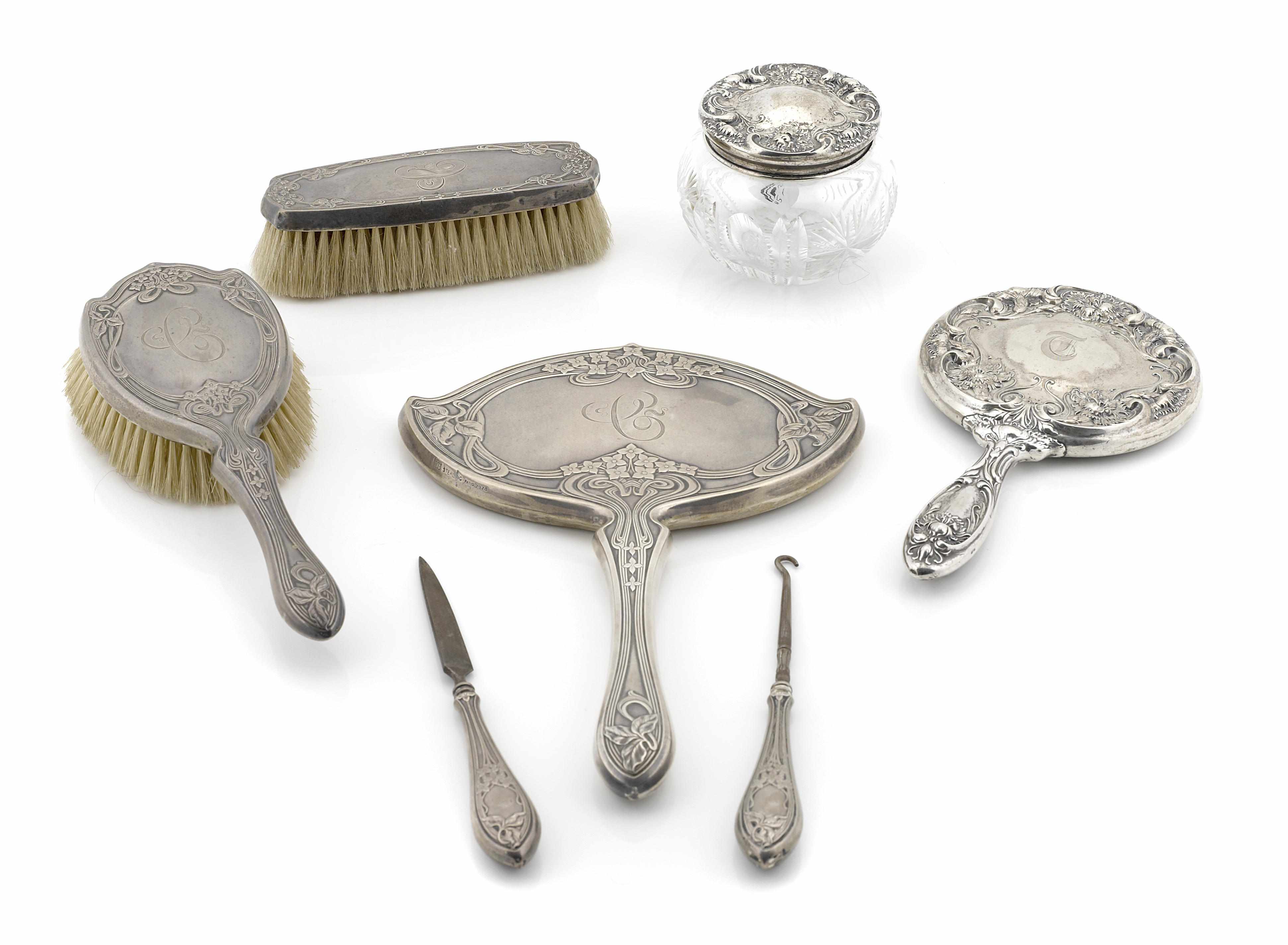 Appraisal: An American sterling silver assembled vanity set Late th early