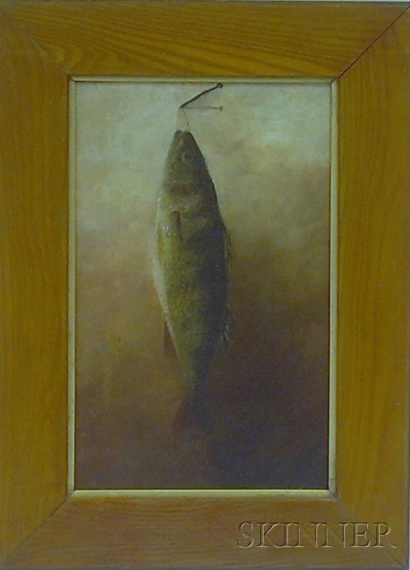 Appraisal: Framed Oil on Board Portrait of a Caught Trout unsigned