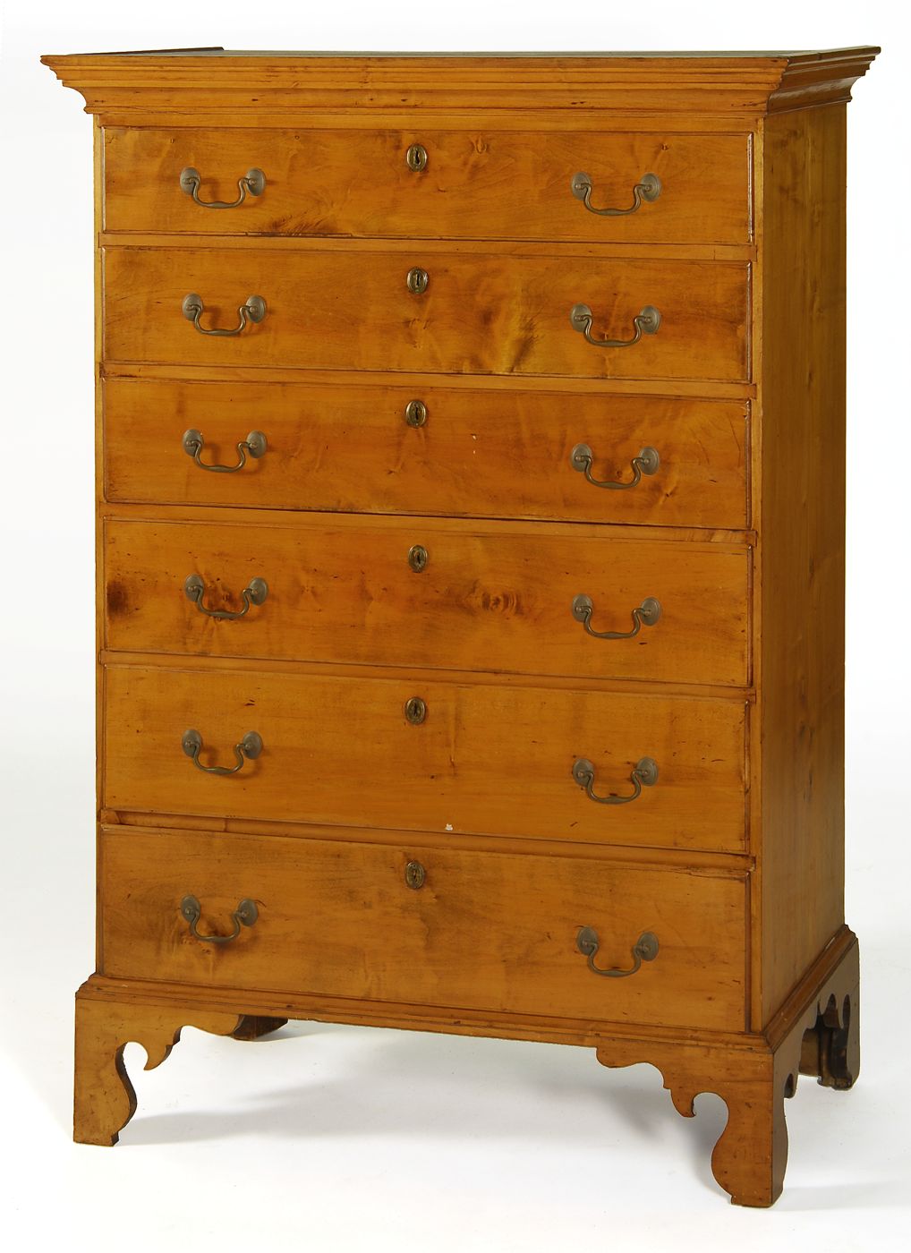 Appraisal: ANTIQUE AMERICAN CHIPPENDALE SIX-DRAWER TALL CHEST Circa In maple with