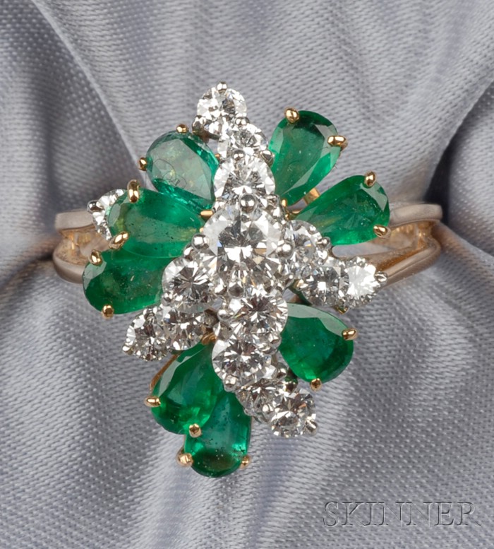 Appraisal: kt Gold Platinum Emerald and Diamond Ring Heyman Bros prong-set