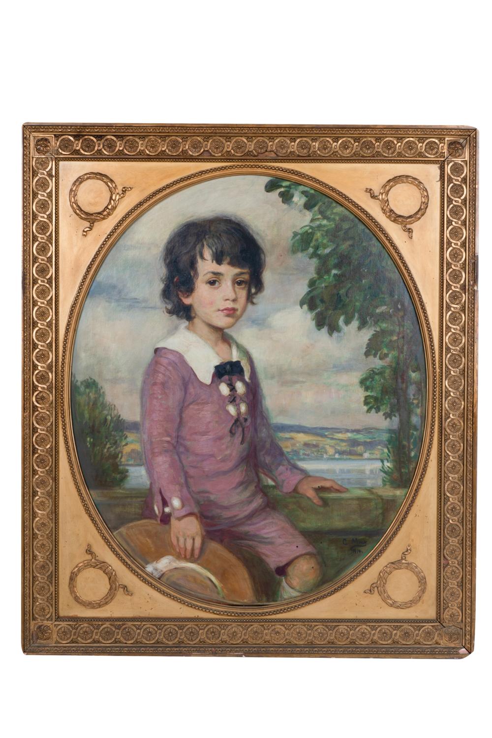 Appraisal: C MAY PORTRAIT OF A CHILD oil on canvas signed