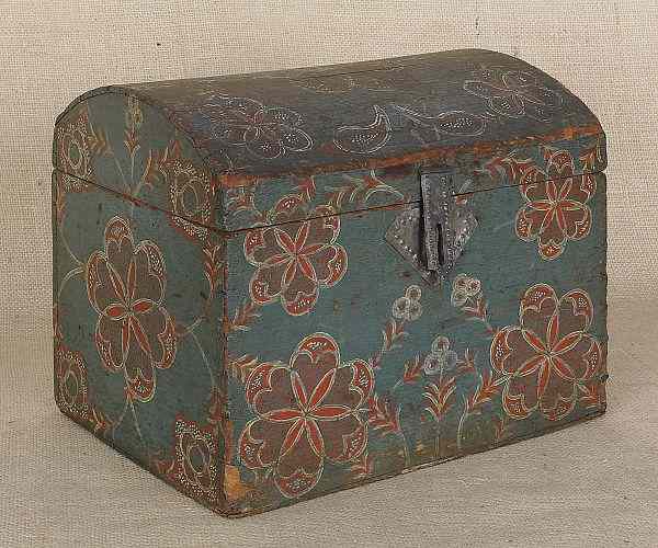 Appraisal: Pennsylvania Compass Artist painted dome lid box ca - decorated