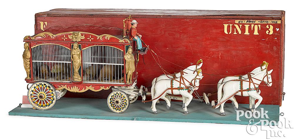 Appraisal: Folk art horse drawn circus cage wagon Handmade folk art