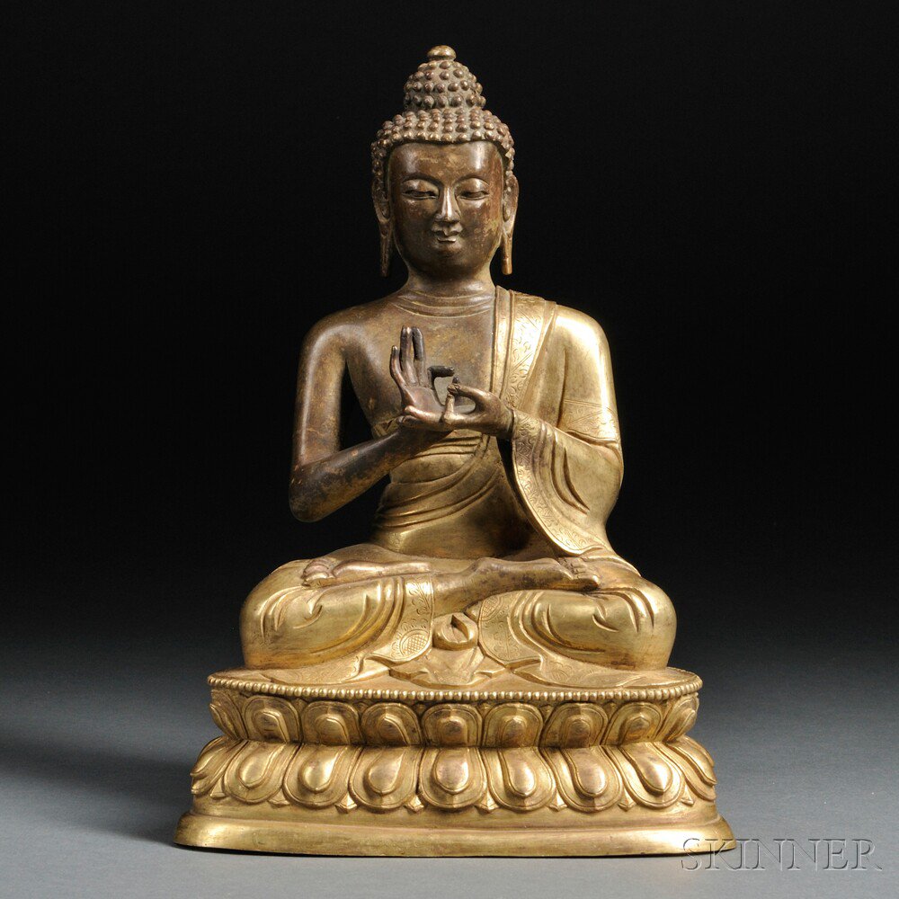 Appraisal: Partial-gilt Bronze Buddha Sino-Tibet th century the serene figure cast