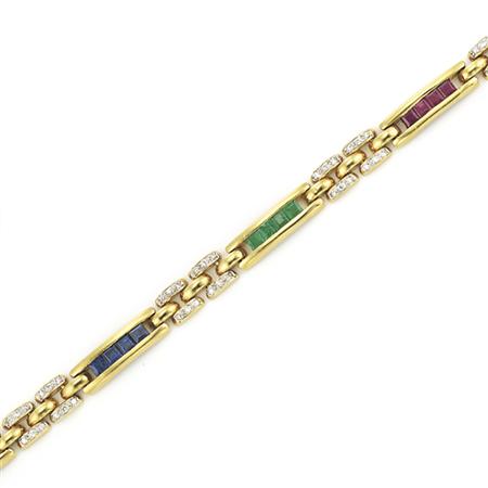 Appraisal: Gold Sapphire Emerald Ruby and Diamond Bracelet Estimate -