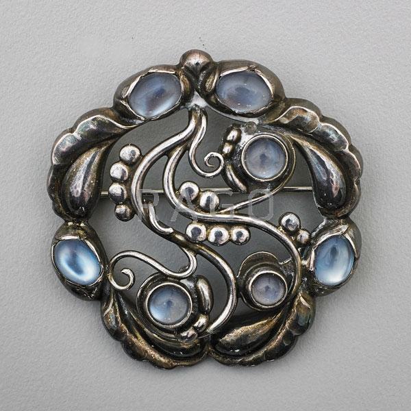 Appraisal: GEORG JENSEN SILVER AND MOONSTONE BROOCH Condition Report