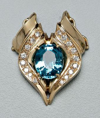 Appraisal: Diamond and blue topaz slide pendant ct oval-cut medium to