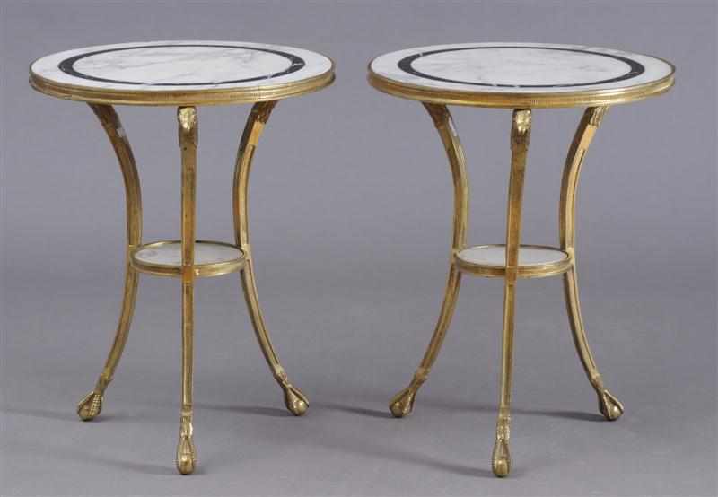 Appraisal: PAIR OF EMPIRE STYLE GILT-BRONZE GU RIDONS Each circular veined