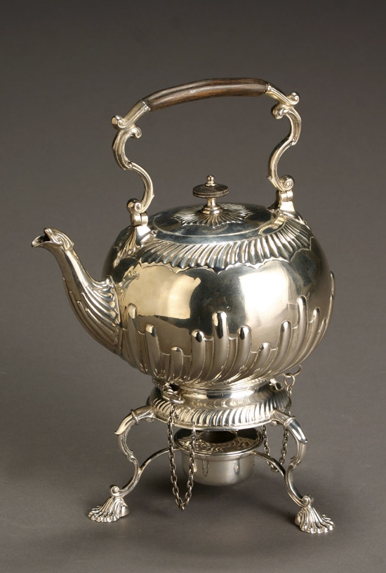 Appraisal: Victorian Silver Hot Water Kettle on Lamp Stand Thomas Bradbury