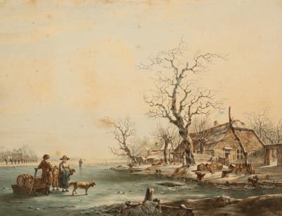 Appraisal: Jacob Van Strij - Winter Landscape with figures on a