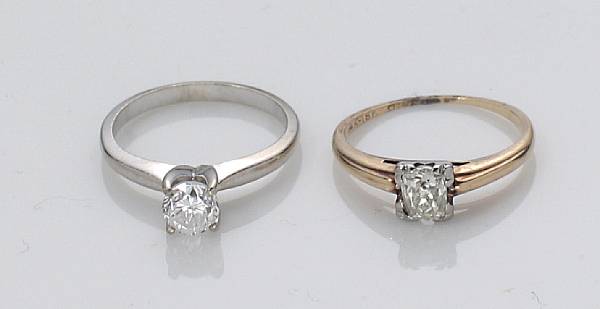 Appraisal: A collection of two diamond k gold and white gold