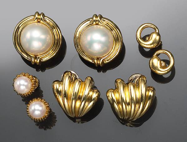 Appraisal: A collection of four pairs of mab pearl cultured pearl