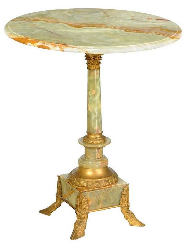 Appraisal: Louis XVI Style Onyx Gilt Bronze Pedestal Table Continental late